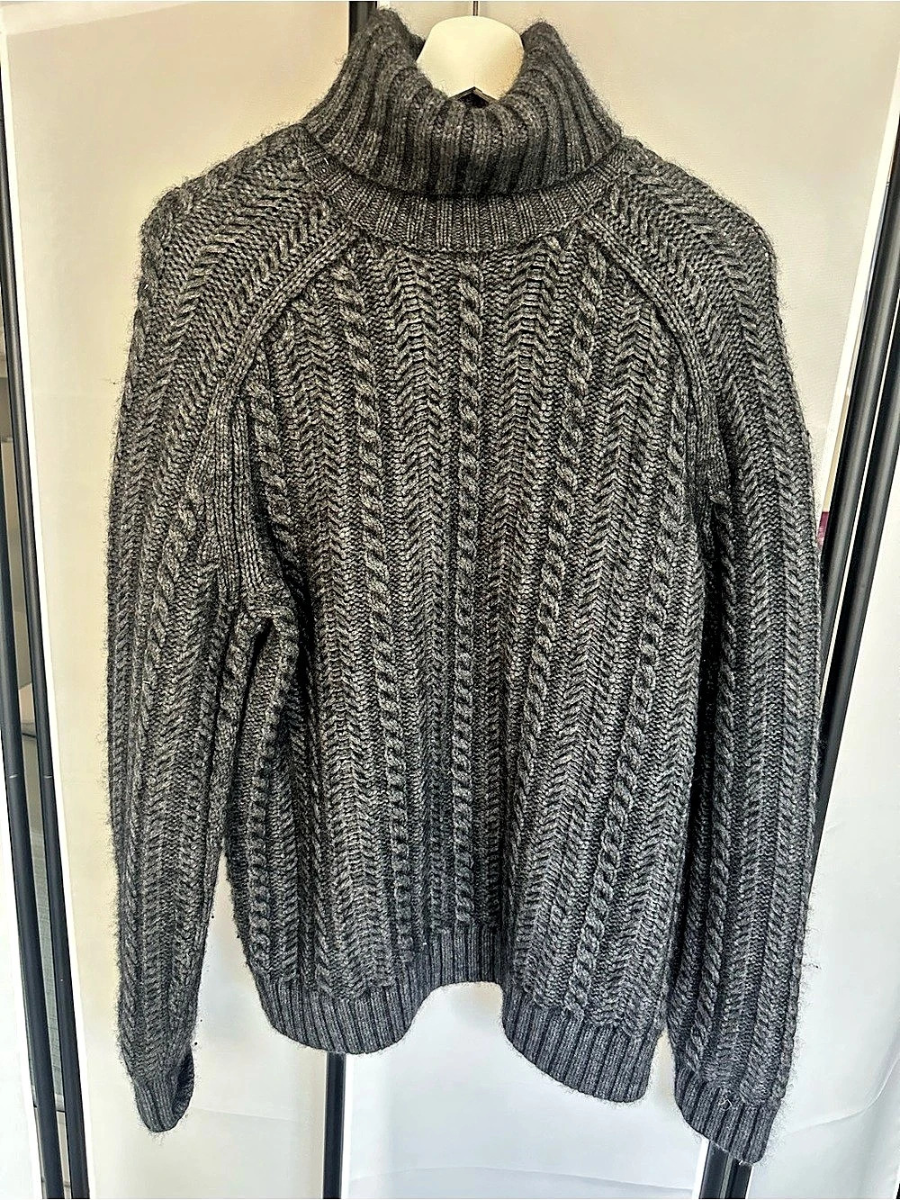 Vince Wool Cashmere Cable Knit Turtleneck Sweater Gray XL